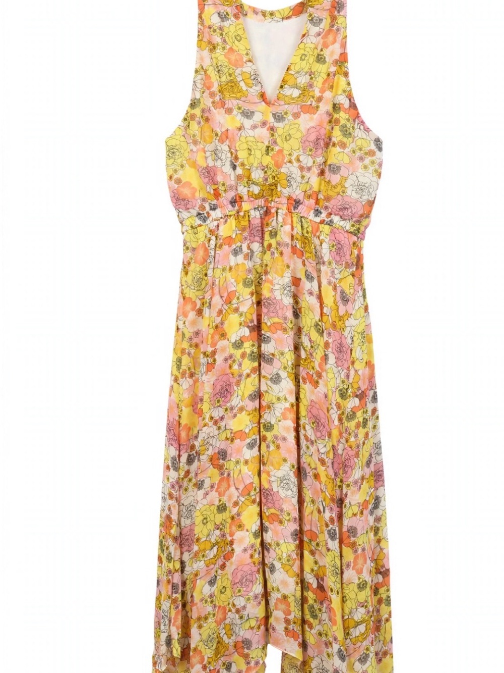 BCBGeneration Yellow Pink Floral V-Neck Maxi Dress